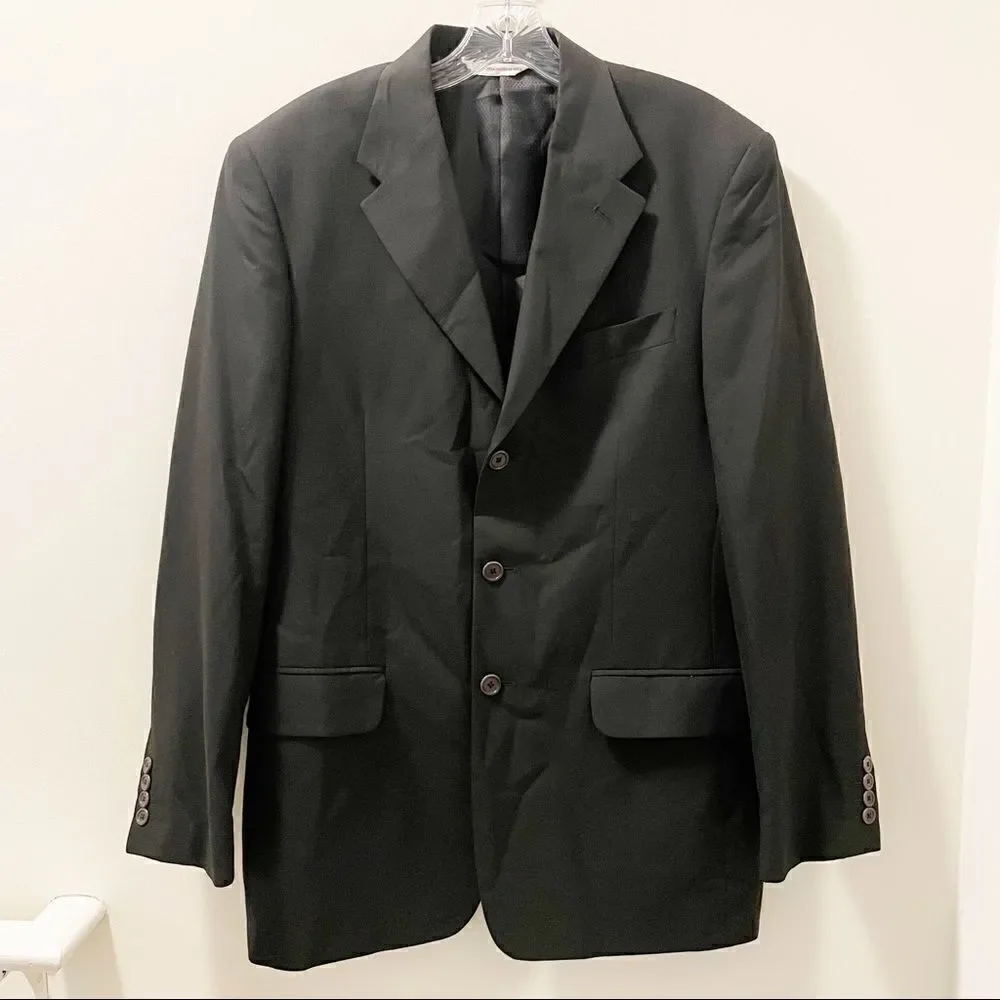 Perry Ellis Vintage 90's Three Button Black Textured Suit Jacket - Size 40